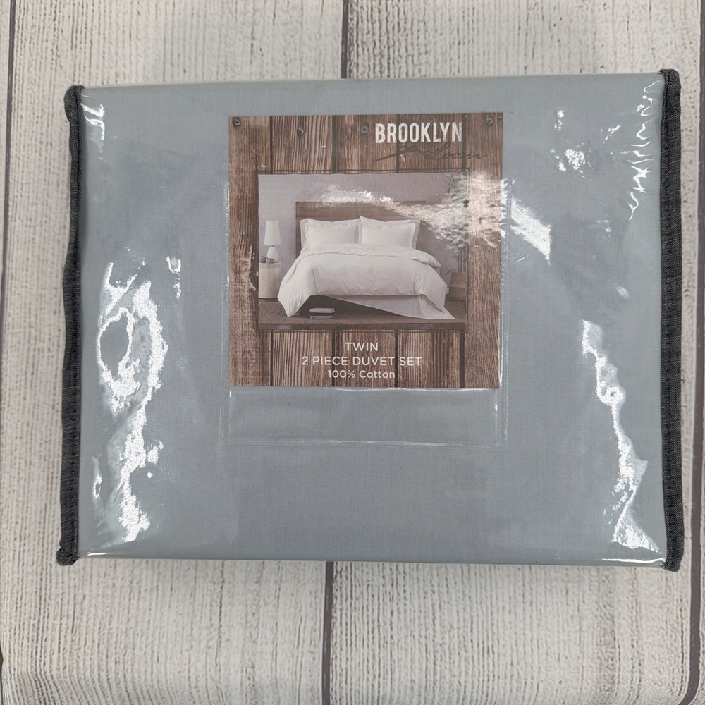 Brooklyn Loom Duvet Set TWIN Light Blue 100% Cotton Lightweight Crisp Clean Look